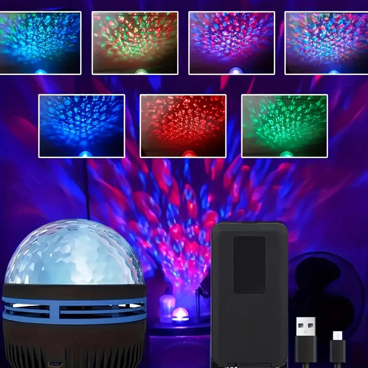 1Pc LED Galaxy Star Projector Light,Usb Powered,Water Ripple Wave,Remote Controlled Bedroom Night Lamp,For Party,Home Theater