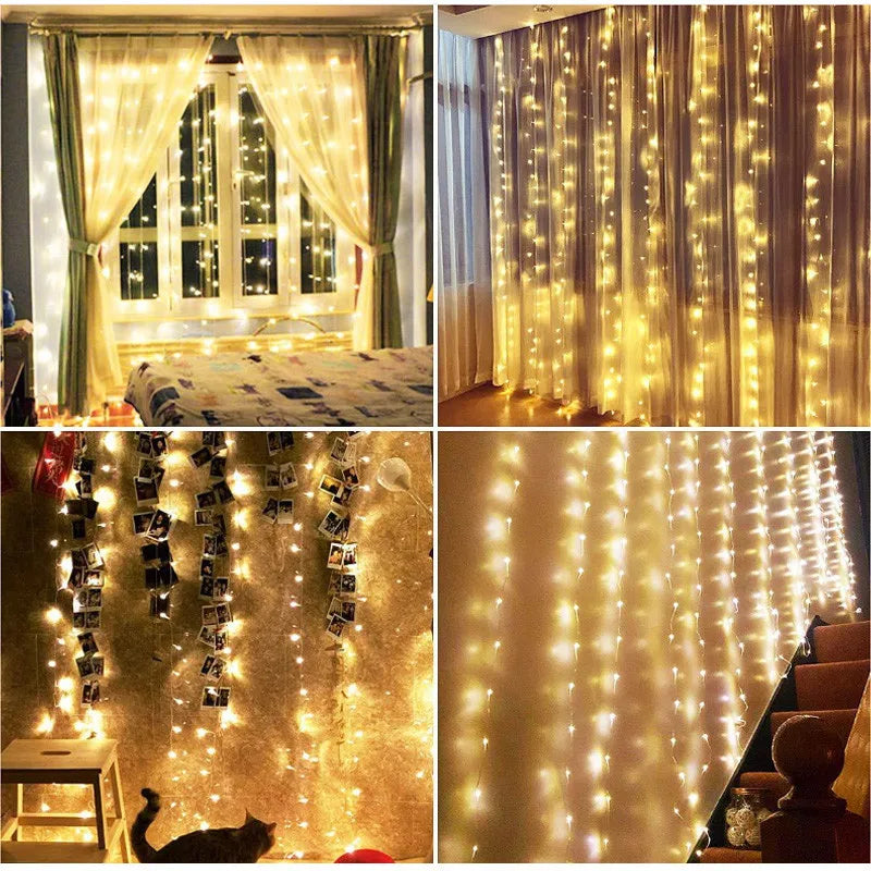 3/6M USB LED Curtain 8Modes Remote Control String Lights Holiday Wedding Fairy Garland Lights for Bedroom Living Room Decor