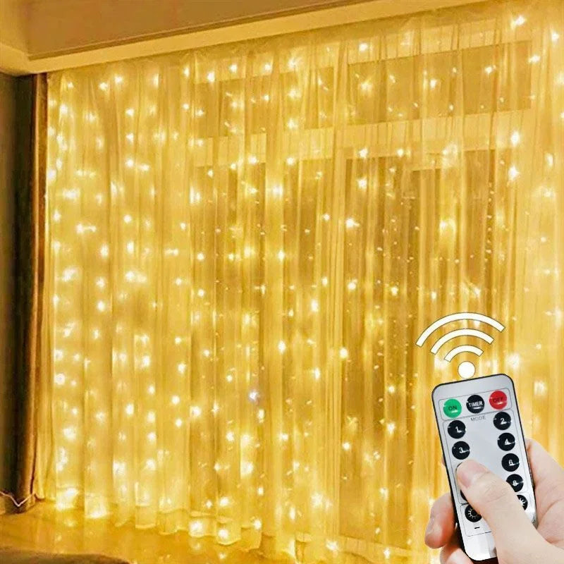 3/6M USB LED Curtain 8Modes Remote Control String Lights Holiday Wedding Fairy Garland Lights for Bedroom Living Room Decor